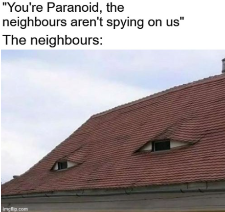 roof - You're Paranoid, the neighbours aren't spying on us The neighbours imgflip.com