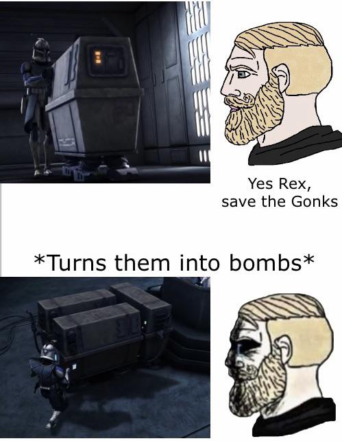 cartoon - Yes Rex, save the Gonks Turns them into bombs