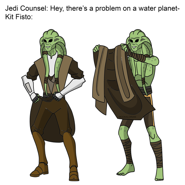 Meme - Jedi Counsel Hey, there's a problem on a water planet Kit Fisto Mookalorian cc