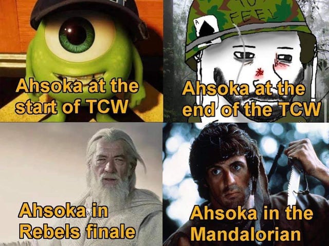 photo caption - Feel Ahsoka at the start of Tcw Ahsoka at the end of the Tcw Ahsoka in Rebels finale Ahsoka in the Mandalorian