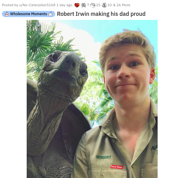 robert irwin - Posted by uNoCaterpillar5168 1 day ago 2725 310 & 26 More Wholesome Moments Robert Irwin making his dad proud No Robert
