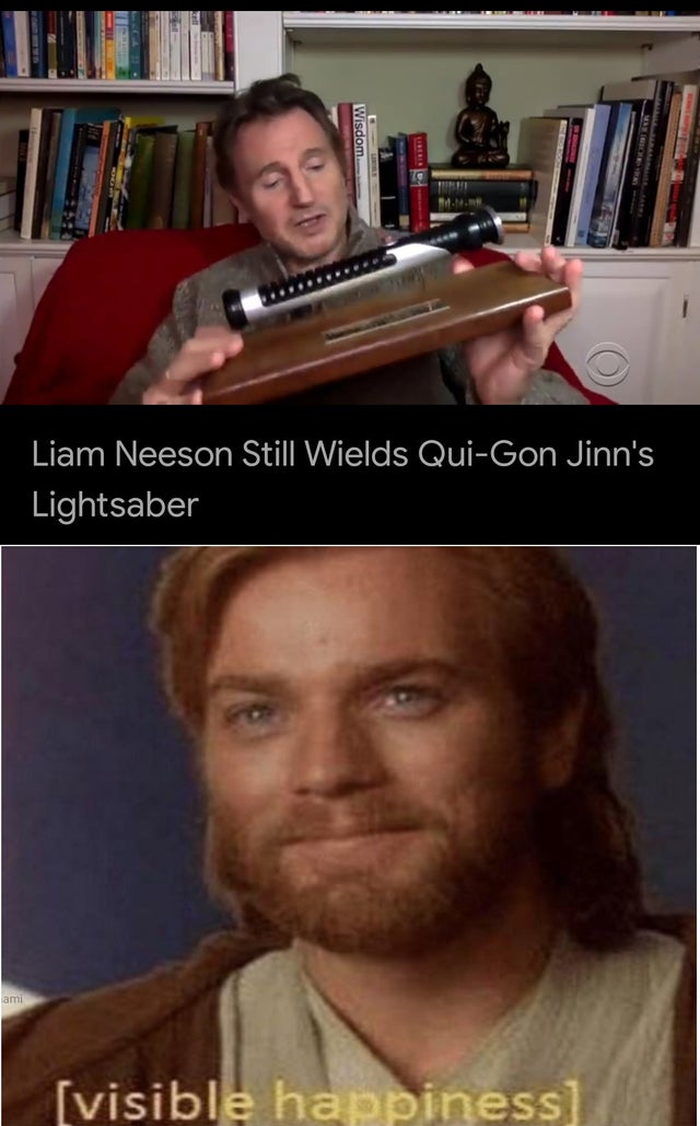 beard - .. Liam Neeson Still Wields QuiGon Jinn's Lightsaber visible happiness