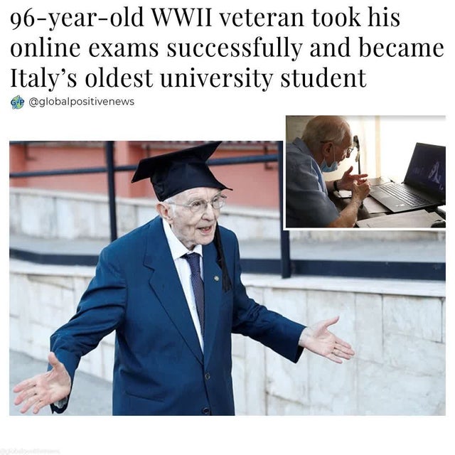 giuseppe paterno - 96yearold Wwii veteran took his online exams successfully and became Italy's oldest university student