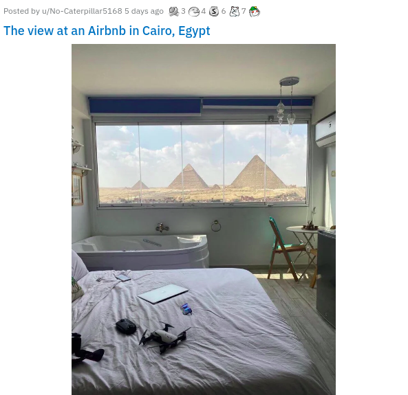 cairo airbnb - Posted by uNoCaterpillar5168 5 days ago 3 4 5 6 7 The view at an Airbnb in Cairo, Egypt
