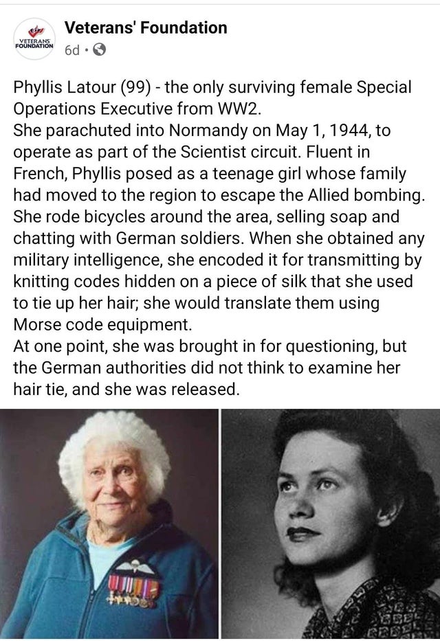 phyllis latour doyle - Veterans Foundation Veterans' Foundation 6d Phyllis Latour 99 the only surviving female Special Operations Executive from WW2. She parachuted into Normandy on , to operate as part of the Scientist circuit. Fluent in French, Phyllis 