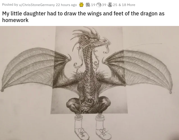 fauna - Posted by uChrisStone Germany 22 hours ago 1939 S 25 & 18 More My little daughter had to draw the wings and feet of the dragon as homework 6