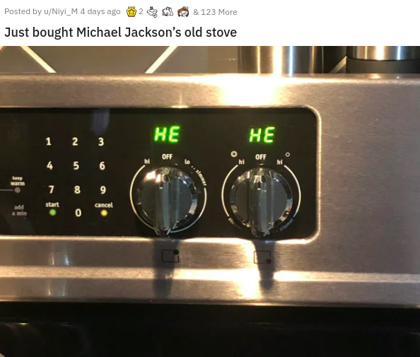 espresso machine - Posted by uNiyi_M 4 days ago & 123 More Just bought Michael Jackson's old stove He He 1 2 3 Off Off 4 5 6 warm 7 8 9 start cancel add a min 0