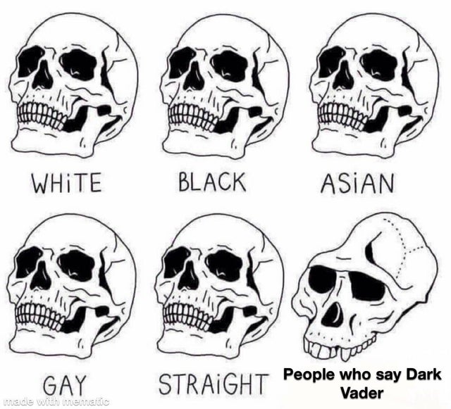 skull comparison meme - White Black Asian ford Gay Straight People who say Dark Vader made with memantic