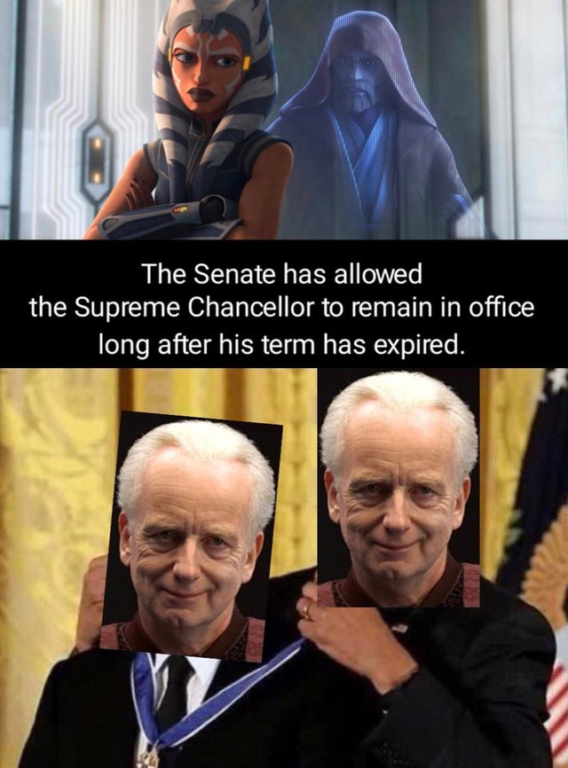 photo caption - The Senate has allowed the Supreme Chancellor to remain in office long after his term has expired.