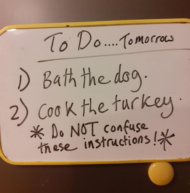 writing - To Do.... Tomorrow D Bath the dog. 2 Cook the turkey Do Not confuse these instructions !