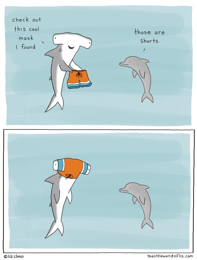 liz climo comic strip - check out this cool mask I found those are Shorts f liz climo thelittleworldofliz.com