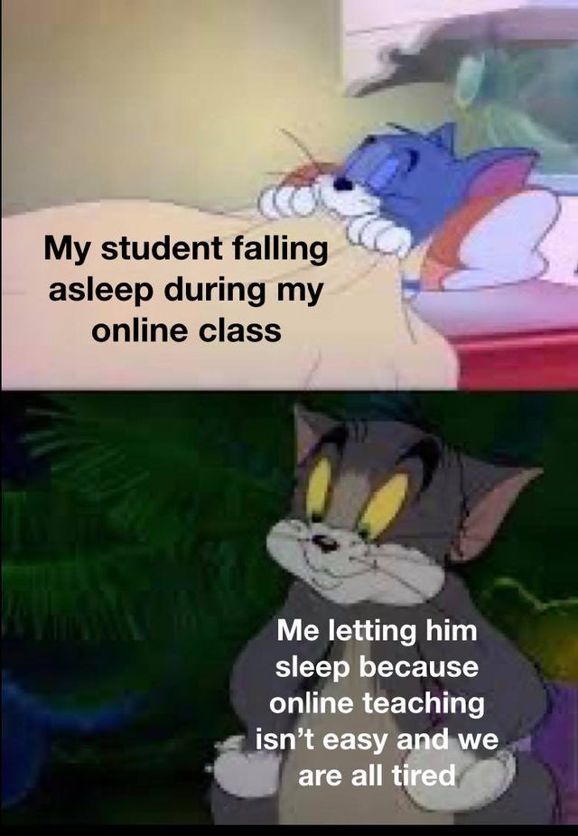 tom watching proud memes - My student falling asleep during my online class Me letting him sleep because online teaching isn't easy and we are all tired