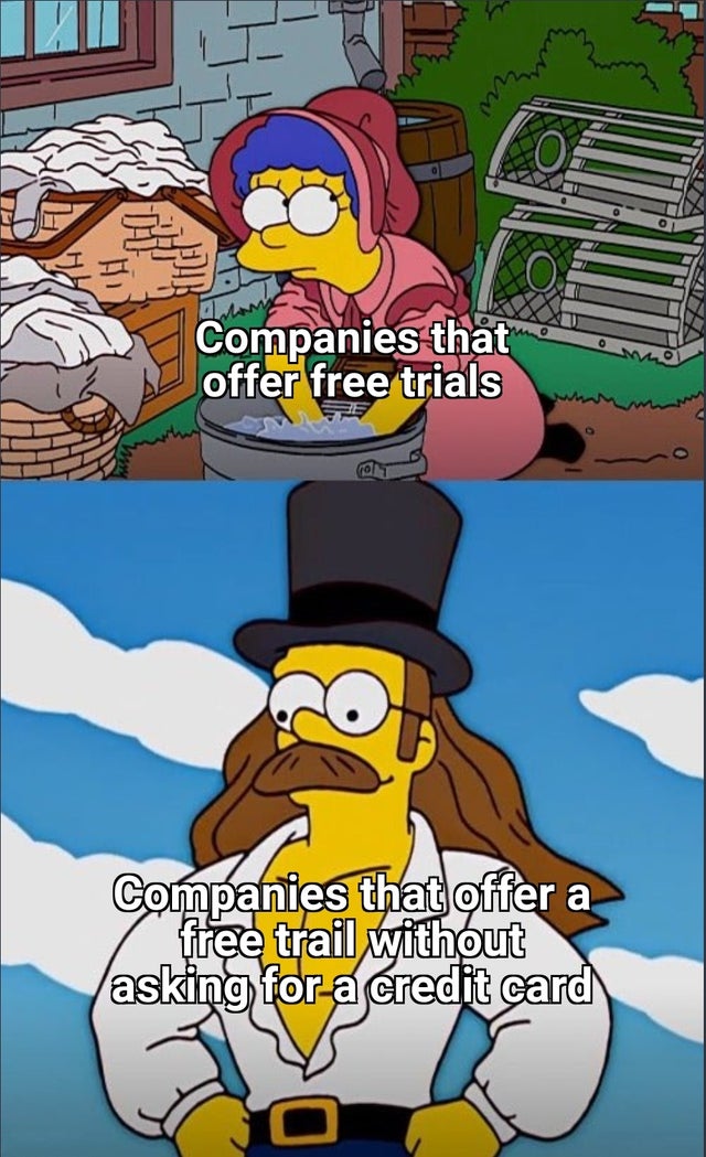 cartoon - Companies that offer free trials Companies that offer a free trail without asking for a credit card