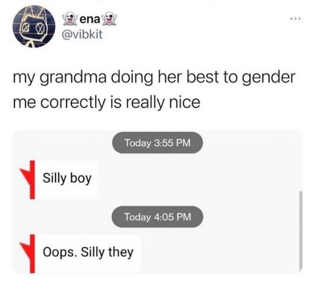 paper - ena my grandma doing her best to gender me correctly is really nice Today Silly boy Today Oops. Silly they