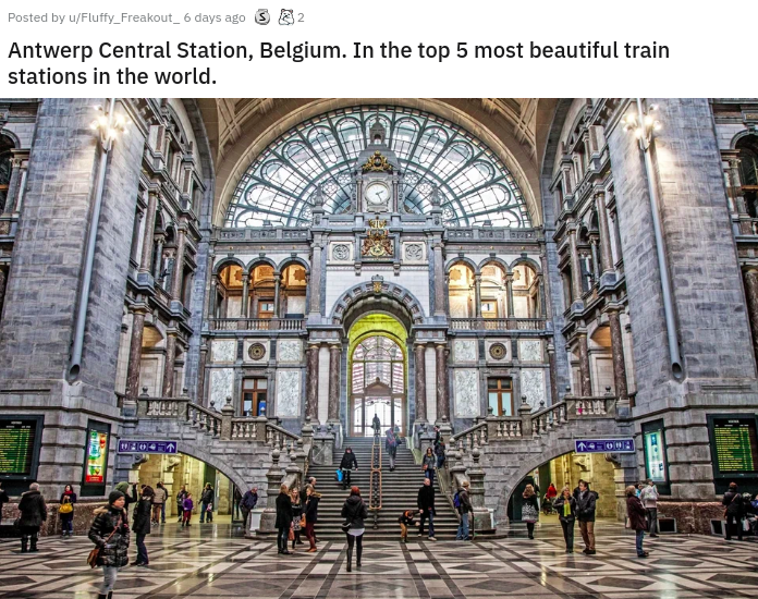 antwerpen-centraal station - Posted by wFluffy_Freakout_ 6 days ago 5 2 Antwerp Central Station, Belgium. In the top 5 most beautiful train stations in the world. Seum