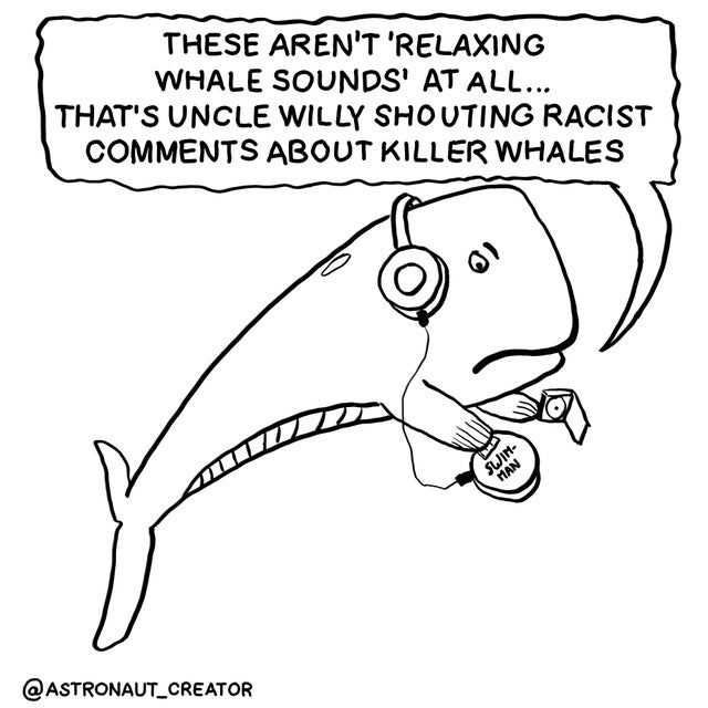 cartoon - These Aren'T 'Relaxing Whale Sounds' At All... That'S Uncle Willy Shouting Racist About Killer Whales Swin Man