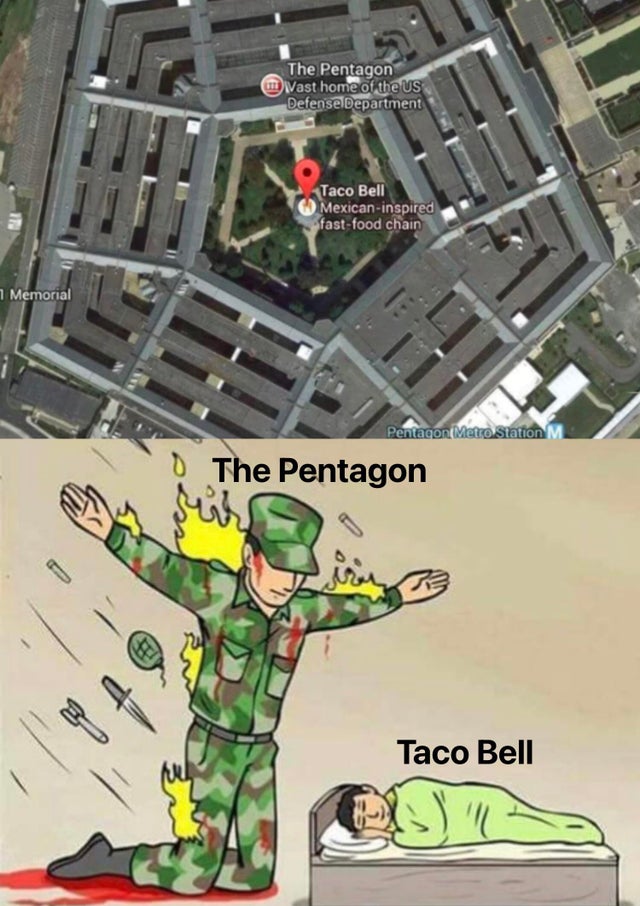 The Pentagon Vast home of the Us Defense Department Taco Bell Mexicaninspired fastfood chain Memorial Pentagon Metro Station M 0 The Pentagon q Taco Bell