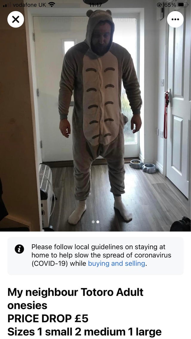 fone UK O Please follow local guidelines on staying at home to help slow the spread of coronavirus (COVID-19) while buying and selling. My neighbour Totoro Adult onesies PRICE DROP E5 Sizes 1 small 2 medium 1 large