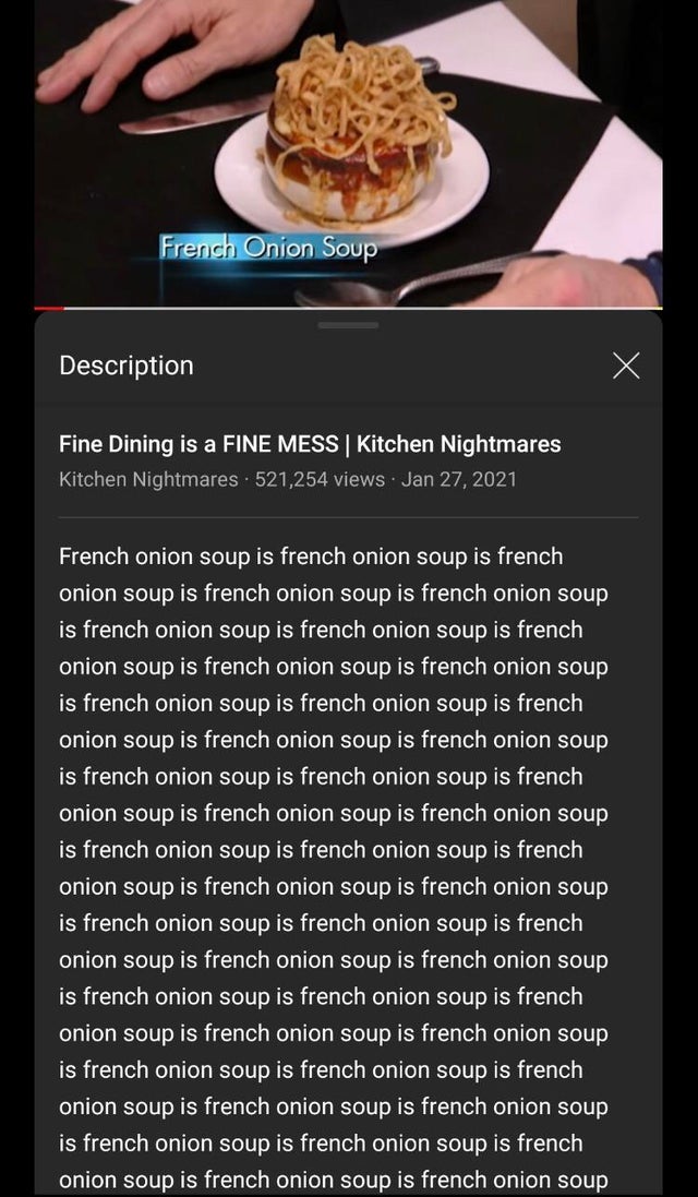recipe - French Onion Soup Description Fine Dining is a Fine Mess| Kitchen Nightmares Kitchen Nightmares. 521,254 views French onion soup is french onion soup is french onion soup is french onion soup is french onion soup is french onion soup is french on