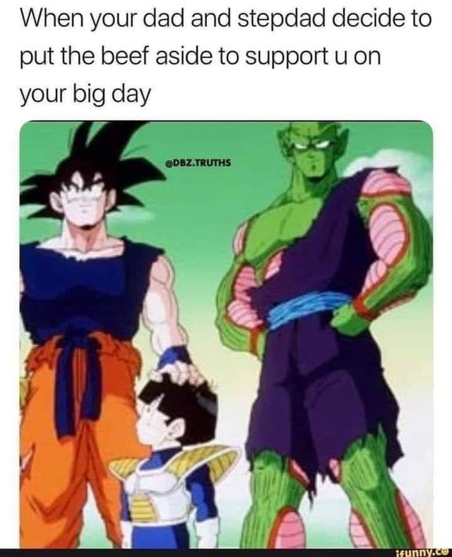 your dad and step dad meme dbz - When your dad and stepdad decide to put the beef aside to support u on your big day .Truths ifunny.co