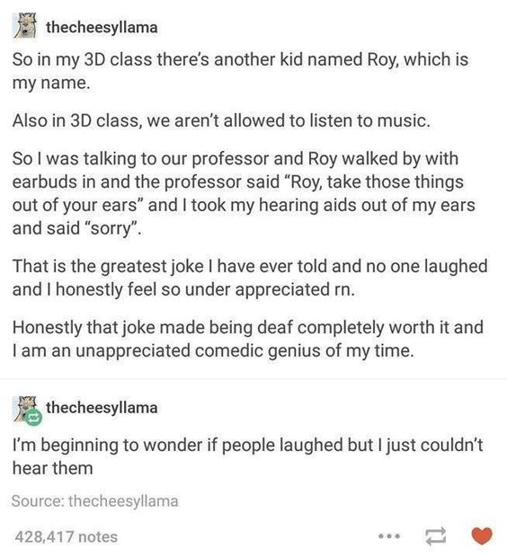 thank you note to wedding planner - thecheesyllama So in my 3D class there's another kid named Roy, which is my name. Also in 3D class, we aren't allowed to listen to music. So I was talking to our professor and Roy walked by with earbuds in and the profe