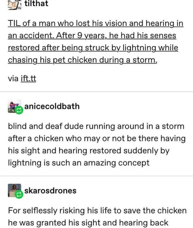 4 ethical principles of medicine - Tila tilthat Til of a man who lost his vision and hearing in an accident. After 9 years, he had his senses restored after being struck by lightning while chasing his pet chicken during a storm. via ift.tt anicecoldbath b