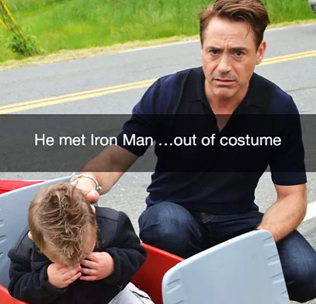 robert downey jr crying kid - He met Iron Man ...out of costume