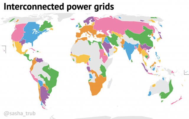 world map - Interconnected power grids