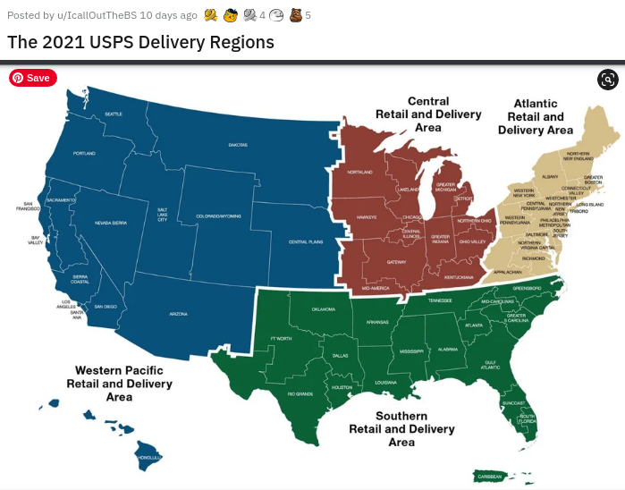 bachelors degree map - 5 Posted by uIcallOutTheBS 10 days ago 40 The 2021 Usps Delivery Regions Save Battle Central Retail and Delivery Area Atlantic Retail and Delivery Area Darbas Portland Norden Mw England Northere Alban Greater Opeter Lalang Sacrament
