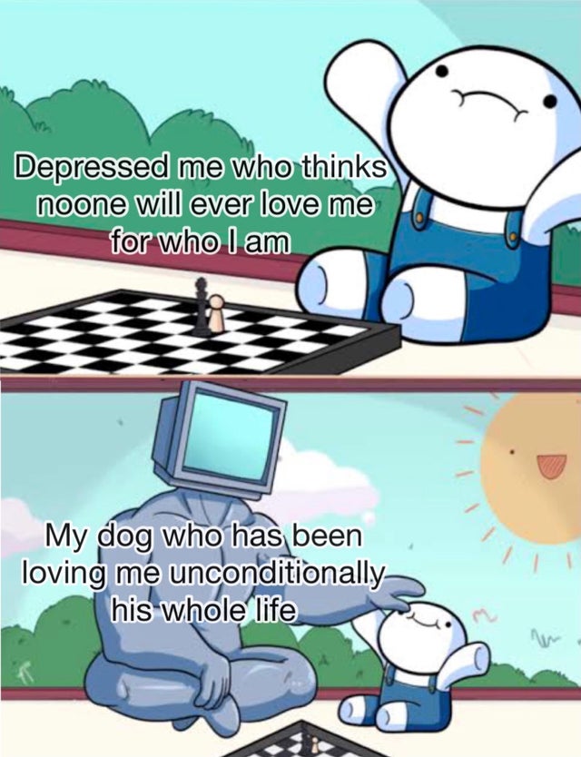odd1sout meme template - Depressed me who thinks noone will ever love me for who I am My dog who has been loving me unconditionally his whole life