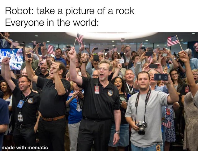 crowd - Robot take a picture of a rock Everyone in the world made with mematic