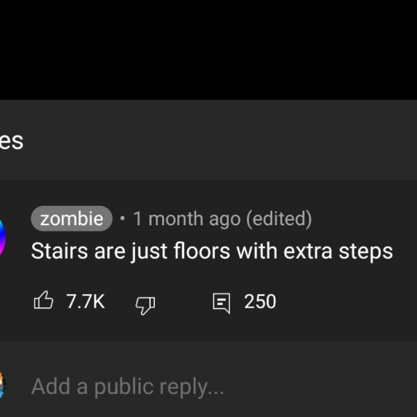 screenshot - es zombie 1 month ago edited Stairs are just floors with extra steps B E 250 Add a public ...