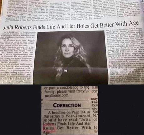 julia roberts holes getting better with age - Julia Roberts Finds Life And Her Holes Get Better With Age are Miti Ce Nam wa ly or post a condo chce nam family, please visit freayfu con peralhome.com may The Correction Cou elo A headline on Page D4 in 50% 