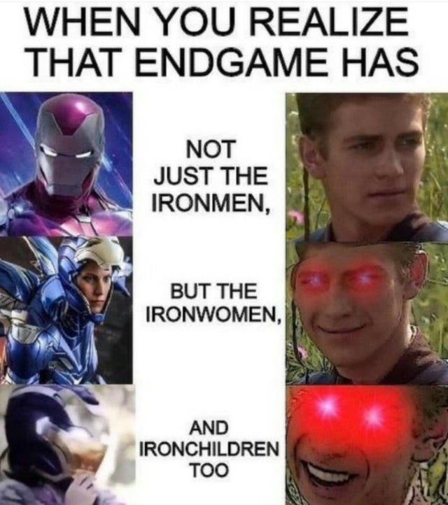 avenger star wars crossover memes - When You Realize That Endgame Has Not Just The Ironmen, But The Ironwomen, And Ironchildren Too