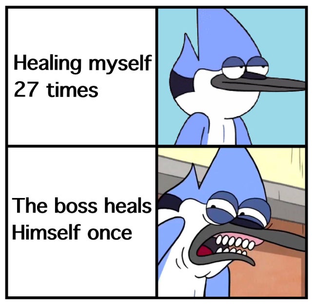 disgusted meme template - Healing myself 27 times The boss heals Himself once