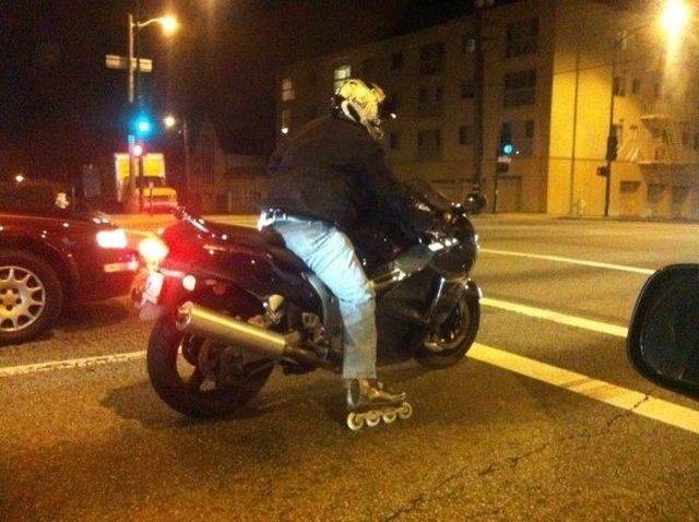 motorcycle with roller blades