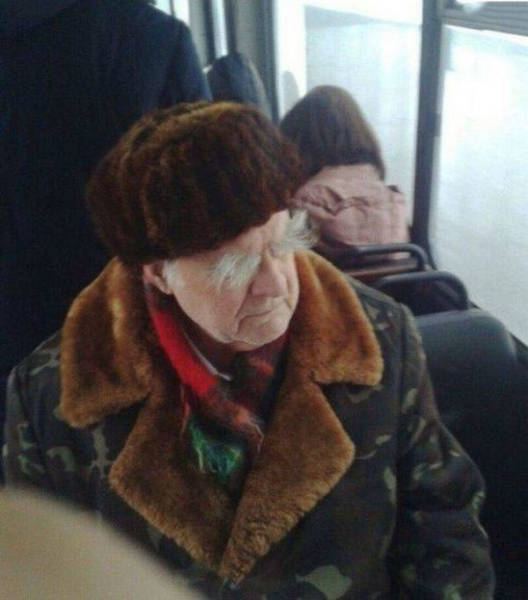 old man with frozen glasses