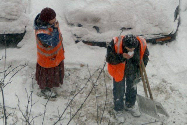 shoveling snow and tasting that white stuff