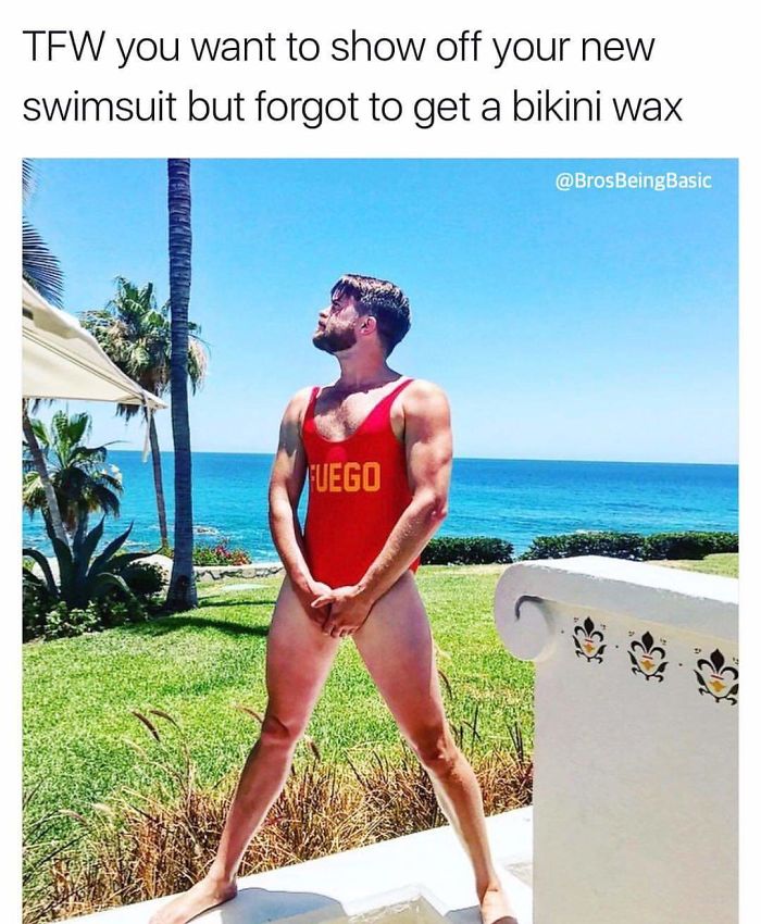 bros being basic - Tfw you want to show off your new swimsuit but forgot to get a bikini wax L Uego