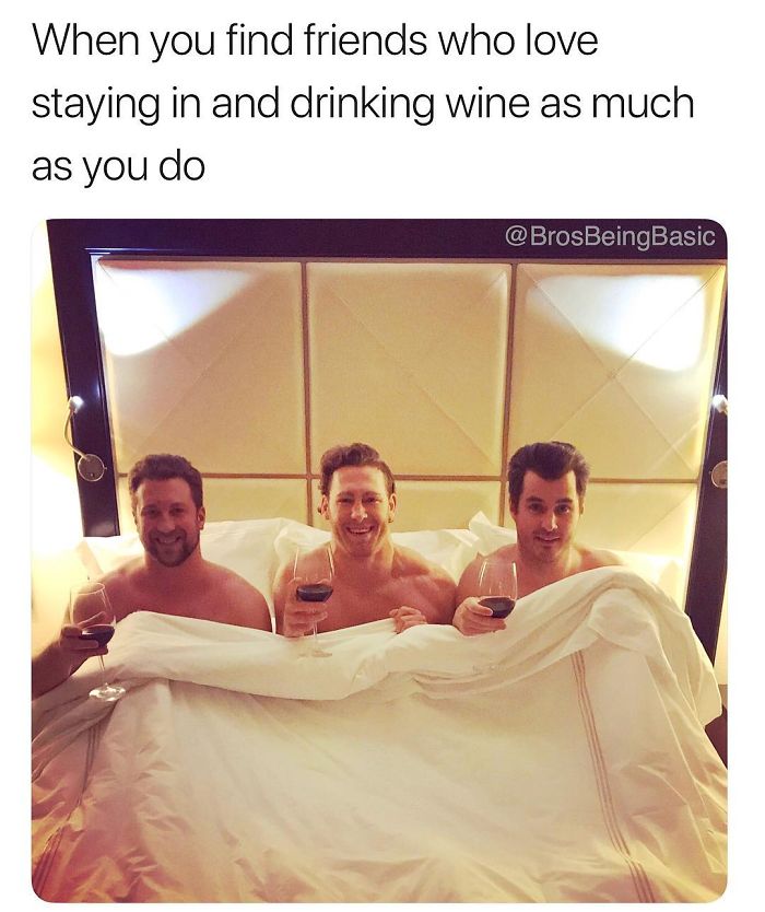 if guys took pictures like girls meme - When you find friends who love staying in and drinking wine as much as you do Basic
