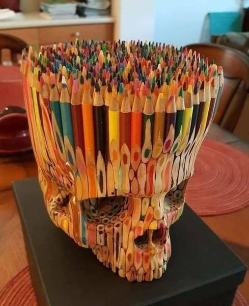 skull made of colored pencils