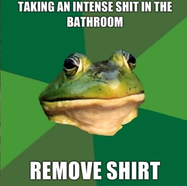 memes - foul bachelor frog - Taking An Intense Shit In The Bathroom Remove Shirt