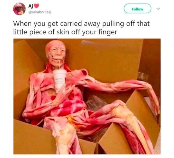 memes - you get carried away pulling - v When you get carried away pulling off that little piece of skin off your finger