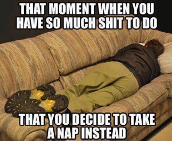 memes - funny nap meme - That Moment When You Have So Much Shit To Do That You Decide To Take A Nap Instead