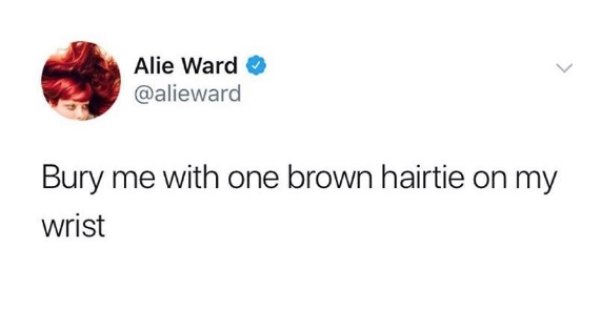 memes - Alie Ward Bury me with one brown hairtie on my wrist