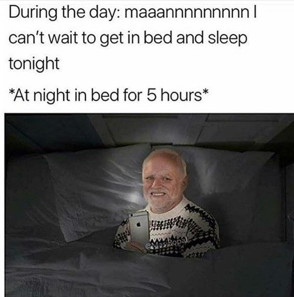 memes - sleep memes - During the day maaannnnnnnnn can't wait to get in bed and sleep tonight At night in bed for 5 hours Assist