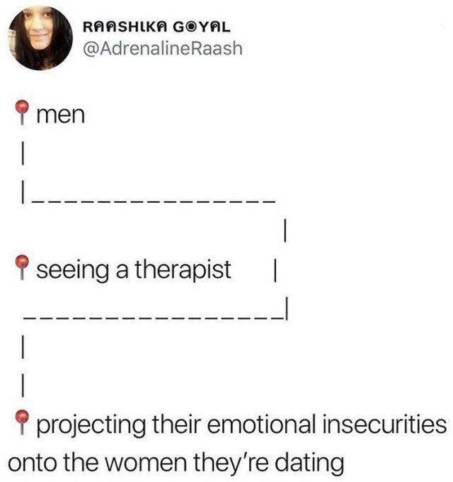 document - Raashika Goyal Raash o men I_____ 9 seeing a therapist | projecting their emotional insecurities onto the women they're dating