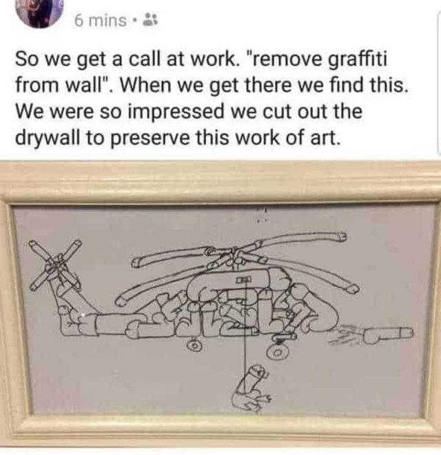 funny pics - of a helicopter drawing with dicks - 6 mins. So we get a call at work.