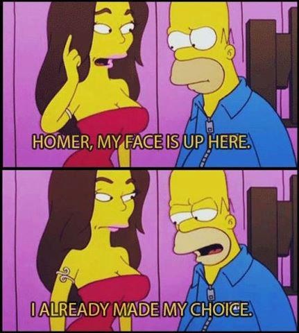 memes - homer i made my choice - Homer, My Face Is Up Here. Talready Made My Choice.
