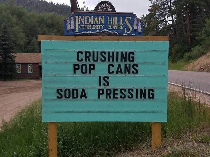 indian hills community center colorado signs - Indian Hill Community Center Crushing Pop Cans Is Soda Pressing